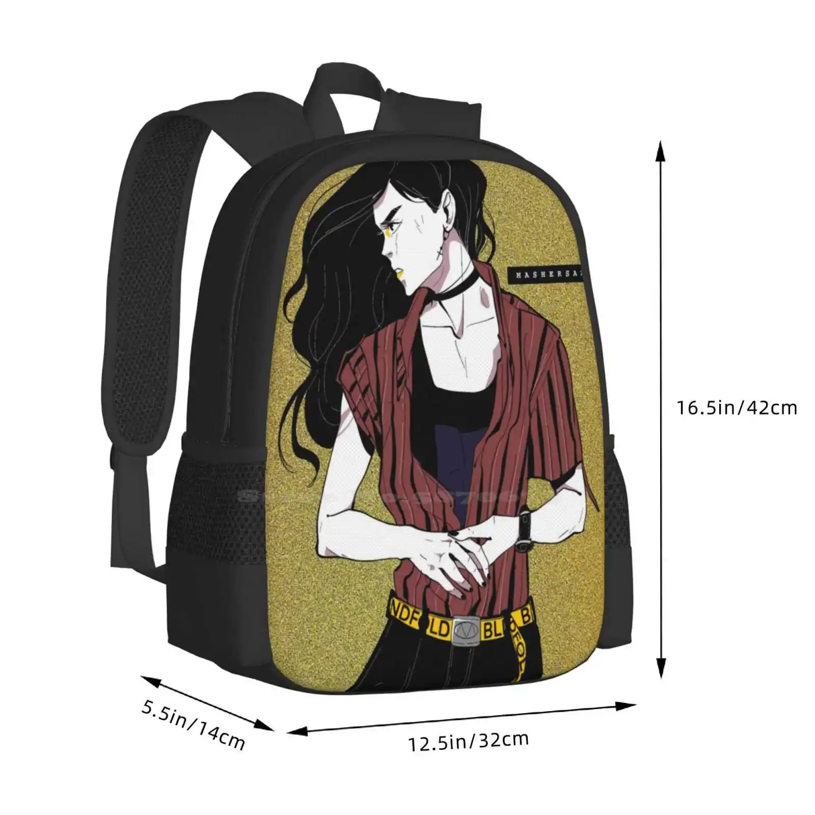 Mochila con los ojos vendados Mitsu para hombres, mujeres y niñas, bolsa de fondo dorado de Mashersan, adolescentes, Mitsu, Mashersan, Manga, cómics de Anime