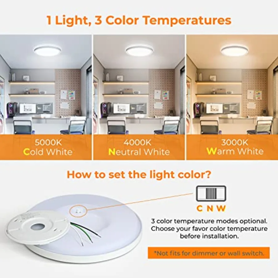 LED Flush Mount Ceiling Light, 9 Inch 18W 3000K/4000K/5000K Hardwire Light Fixture, Ultra Thin Round Lamp for Kitchen Porch Bed