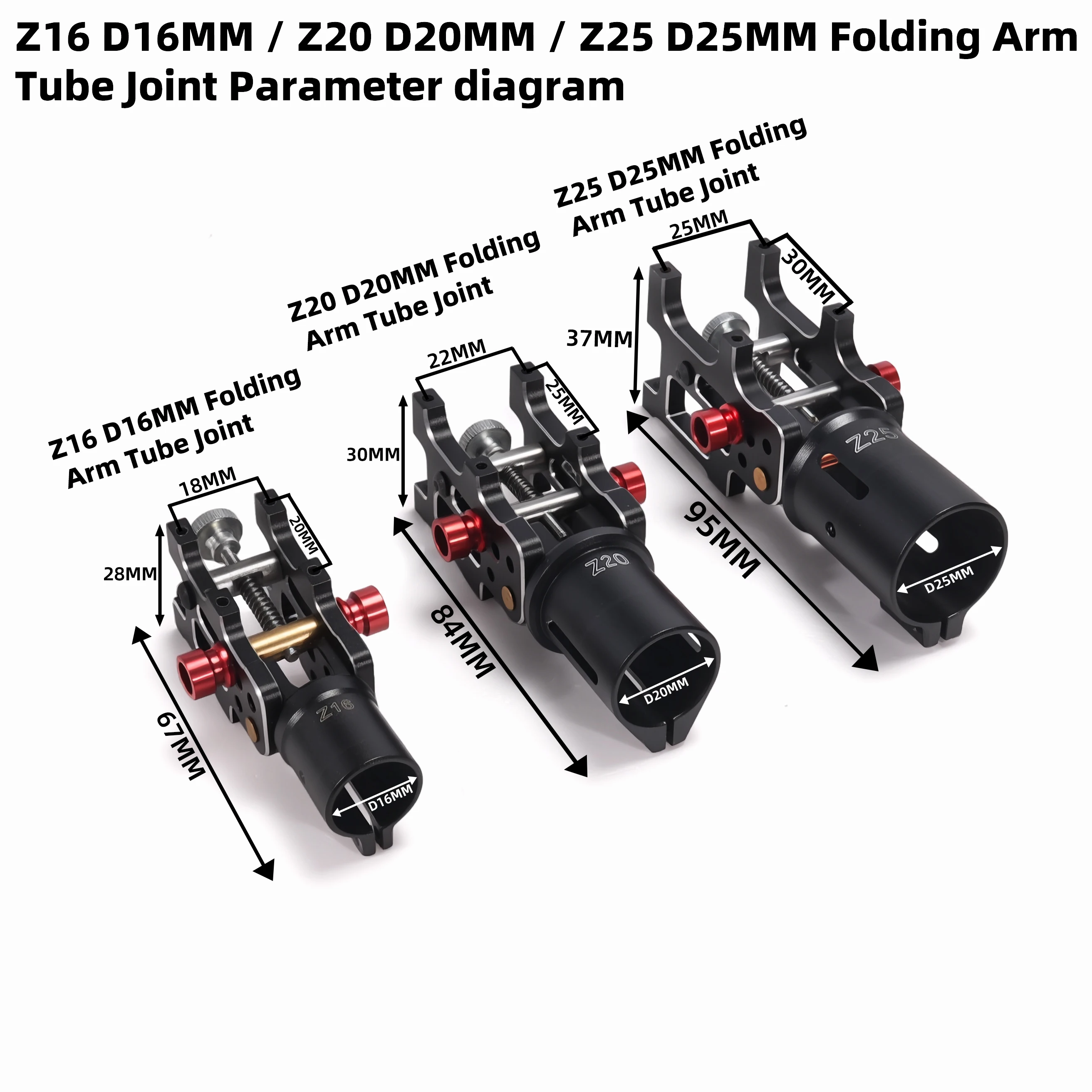 Z16/Z20/Z25 CNC Aluminum Folding Arm Tube Joint DIY for Dia 16mm 20mm 25mmAutomatic Auto RC Quadcopter Hexacopter Multirotor
