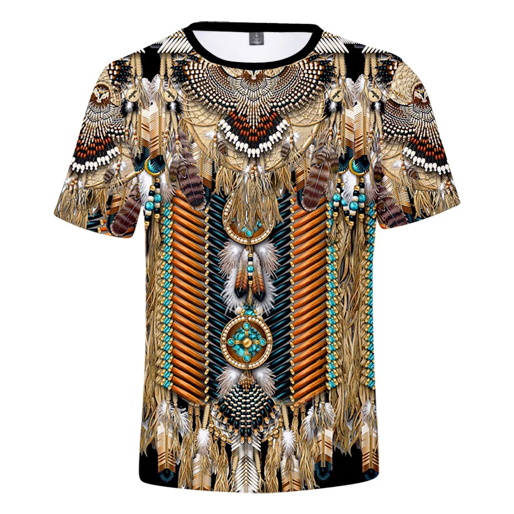 

2026 New Native American Short Sleeve T-shirt Summer Fun Boys and Girls Youth Style T-shirt Round Neck Clothing