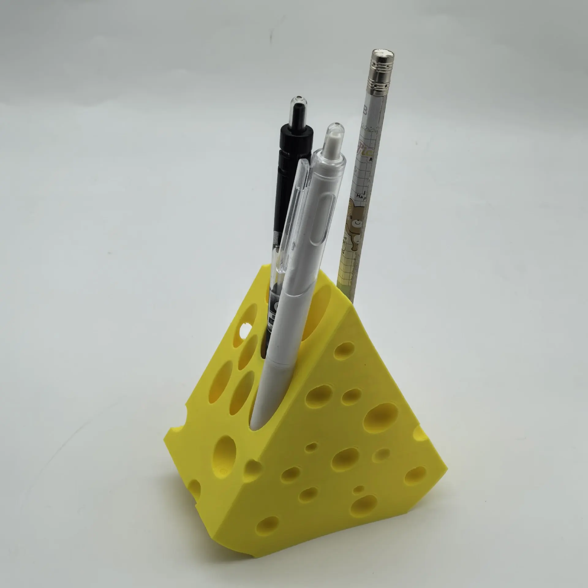Dopamine Yellow Cheese Pen Holder Multi-Hole Creative Desktop Organizer Aesthetic Stationery Stand Funny Office Desk Decoration