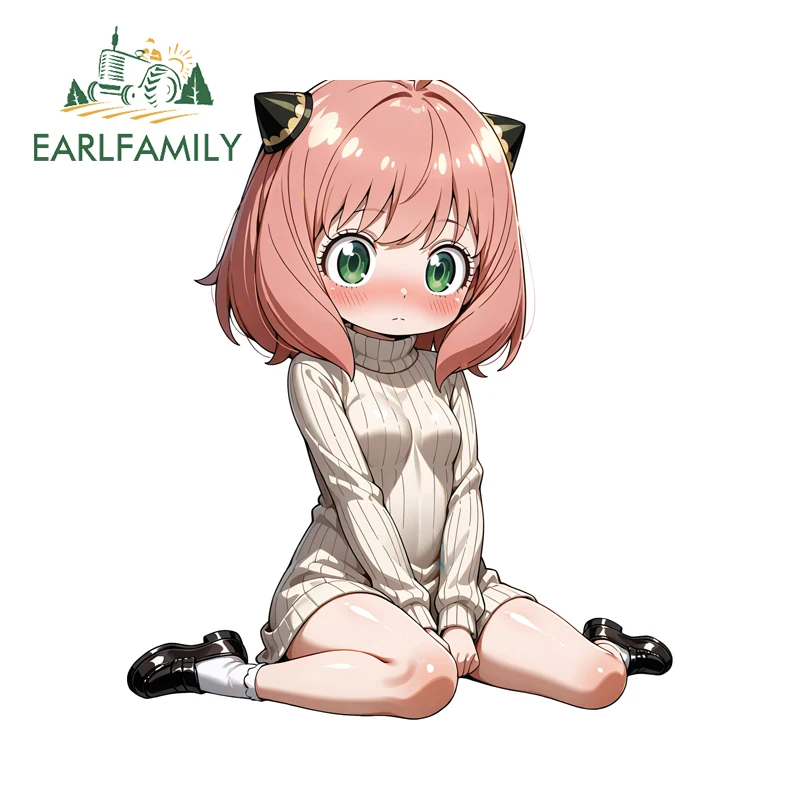 

EARLFAMILY Vinyl Aniya Cute Kneeling Car Stickers Air Conditioner Pink Haired Loli Decal Funny Waterproof Bumper Decoration