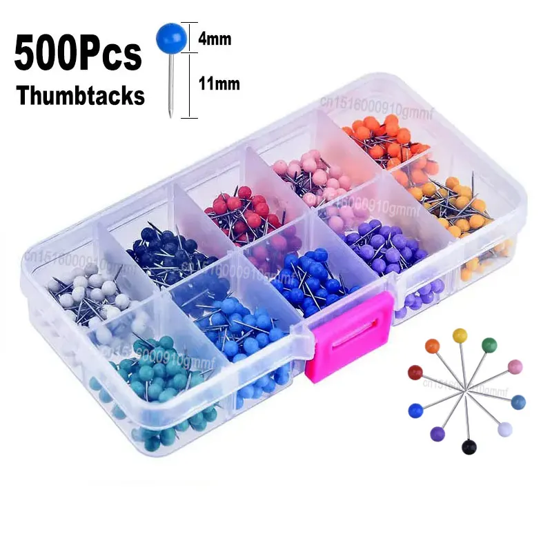 500Pcs Set Color Round Head Thumbtack Push Pins 15mm Wall Map Photos Bulletin Board Thumb Tack Pushpin Office School Stationery