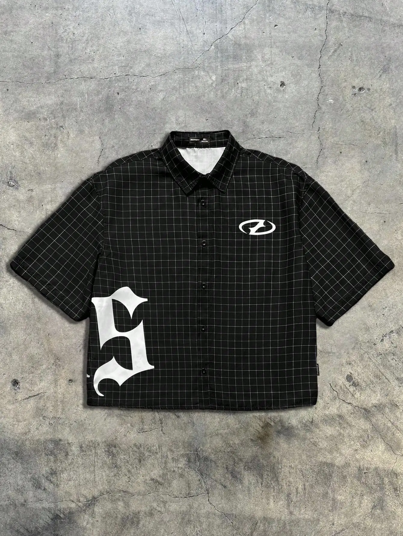

Men's Oversized Grid Print Short Sleeve Woven Shirt, Streetwear Style