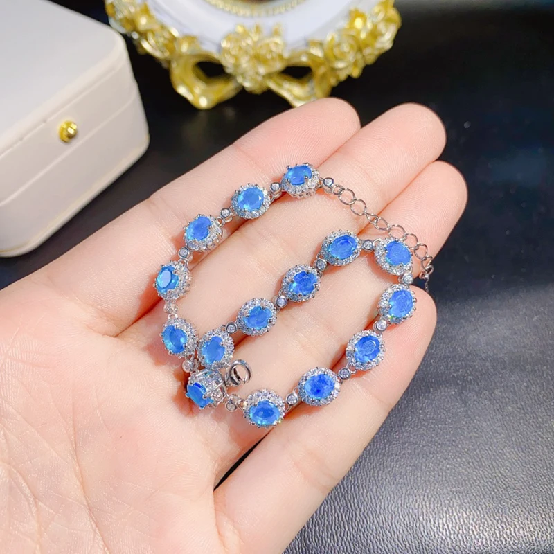 

Natural Blue Opal Bracelet for women silver 925 jewelry luxury gem stones 18k gold plated free shiping items