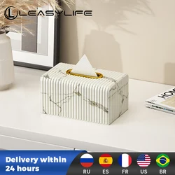 Leasyllife-Leather Tissue Box, Ink Painted Pattern Napkin Box, Elegant Home Luxury