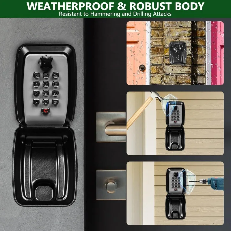 2024 New Combination Key Lock Box Wall Mounted Safe Outdoor Waterproof Rustproof Key Security Locker 4 Digit Combination