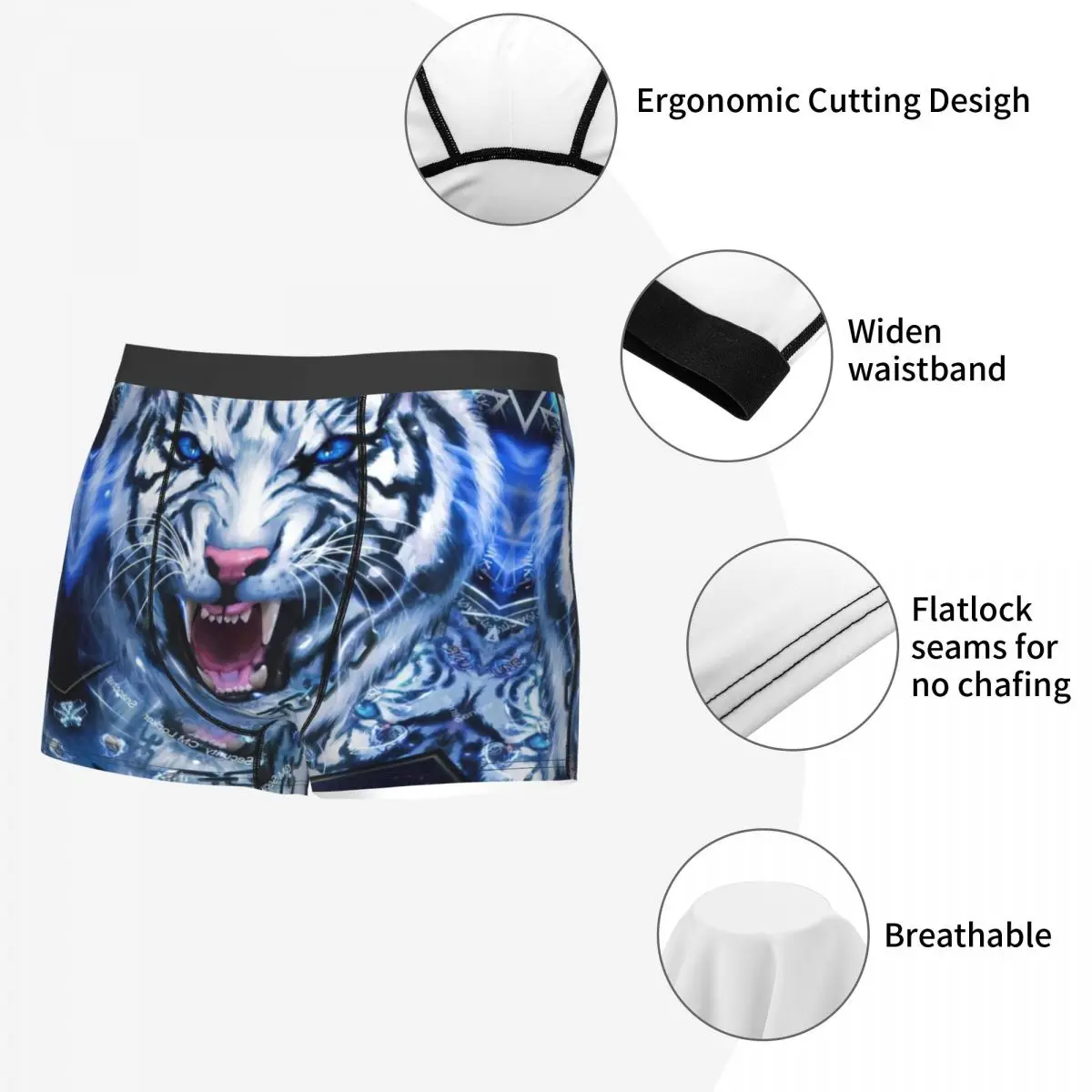 Tiger Print Boxer Shorts para Homem, Calcinhas Respiráveis, Roupa Interior, Cuecas, Cuecas