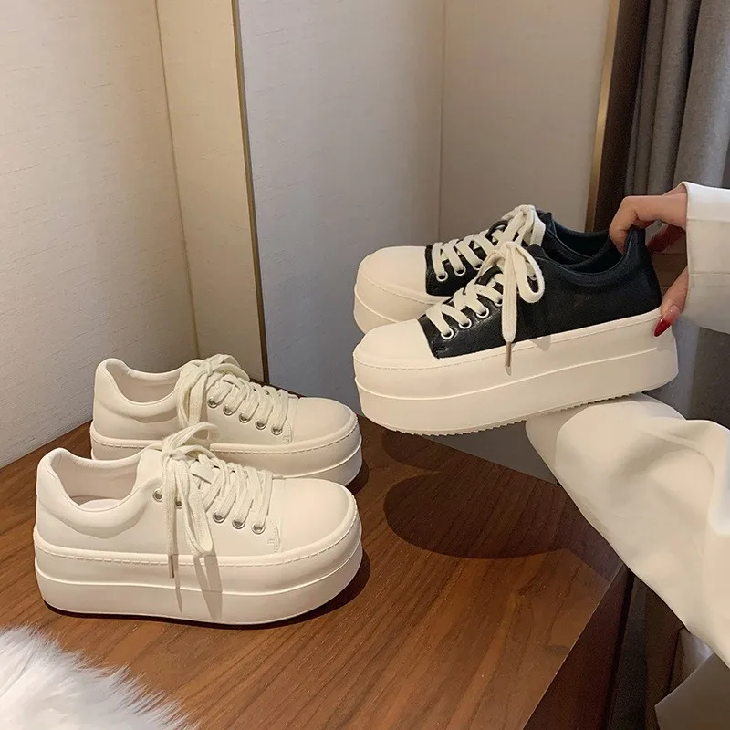 

2025 Новые повседневные туфли на толстой подошве с круглой головкой, женские модные стильные весенние новые женские спортивные туфли на плоской подошве Женская Обувь