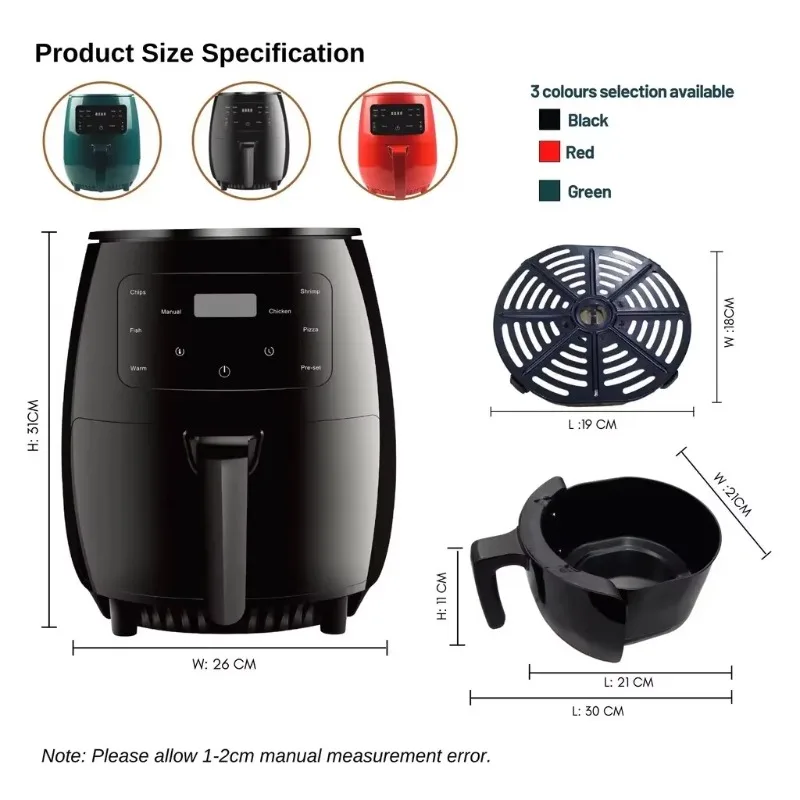 حار بيع 4.5L بالجملة لا النفط صحي الأخضر العاج جولة السيارات قبالة مرئية الرقمية فرن كهربائي آلة المقلاة الهوائية الرقمية