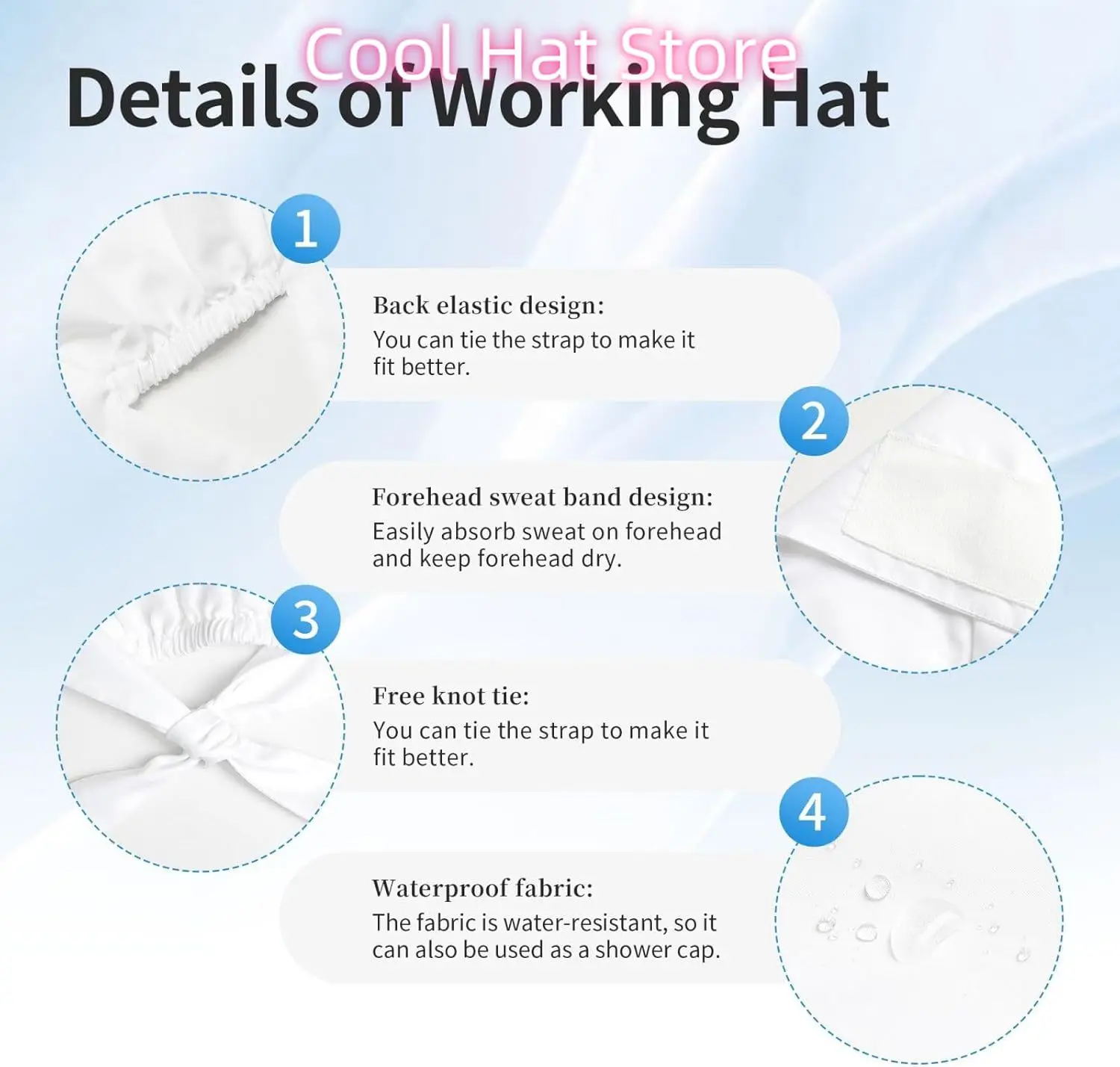 Topi Kerja Kupu-kupu Biru dengan Pita Penahan Keringat Nyaman dan Bernapas Dapat Disesuaikan untuk Topi Scrub Pria Wanita