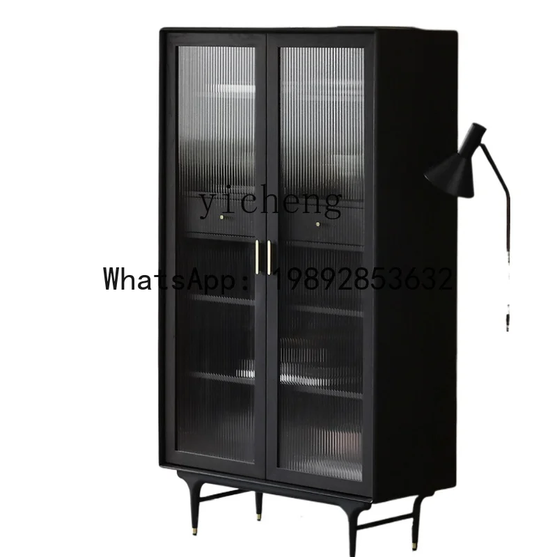 Modern Solid Wood Bookcase Storage Living Room Simple Glass Storage Cabinet Display Showcase