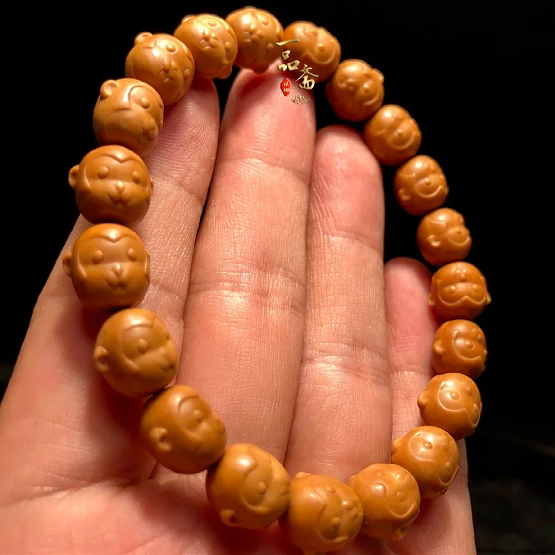 Monkey Bracelet Men's Qi Tian Da Sheng Stone Carving Walnut Collectables-Autograph Peach Pit Light Bead Wukong O