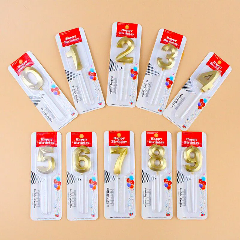 

1Pc 0-9 Number Birthday Candles 3D Design Golden Smokeless Cake Decoration Candle Topper for Birthday Anniversary Celebration
