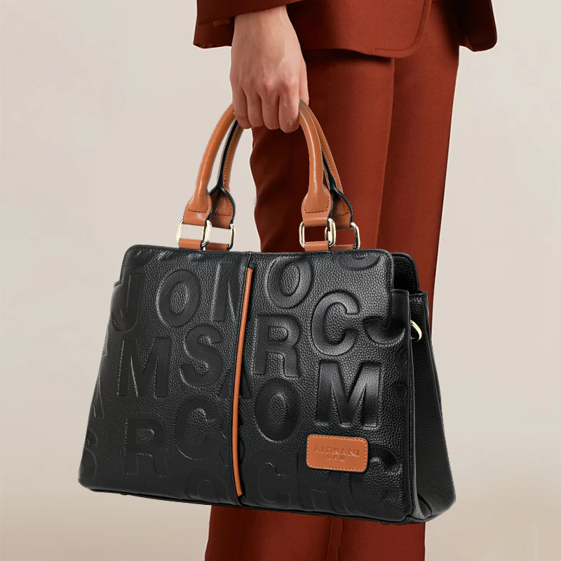 

Женская сумка из натуральной яловой кожи с буквами, через плечо, на одно плечо, большая вместительная сумка