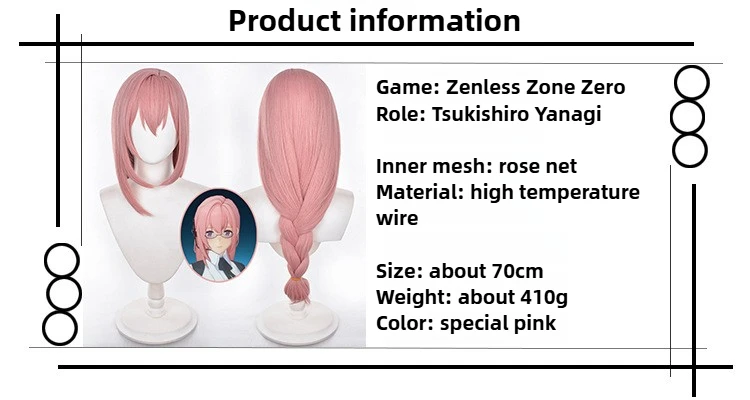 Tsukishiro Yanagi Parrucche Cosplay Gioco Zenless Zone Zero Accessori per costumi Donna Capelli intrecciati rosa Parrucche per vestire la palcoscenico di Halloween