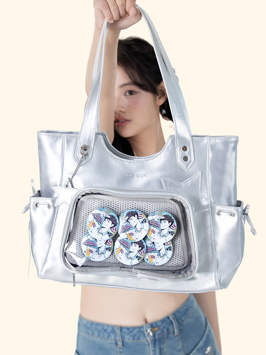 Sweet Fashion Large Capacity Commuter Transparent Fashionable Itabag Black Cute Versatile Shoulder Bag PU JK Handbags