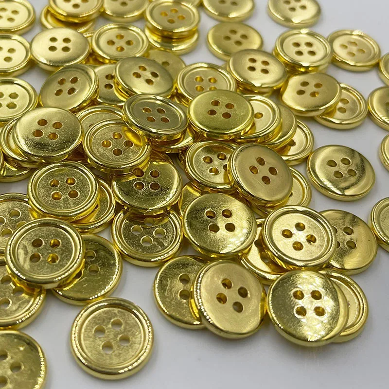 50 pcs Gold Plastic Buttons 15mm Sewing Craft 4 Holes PT190