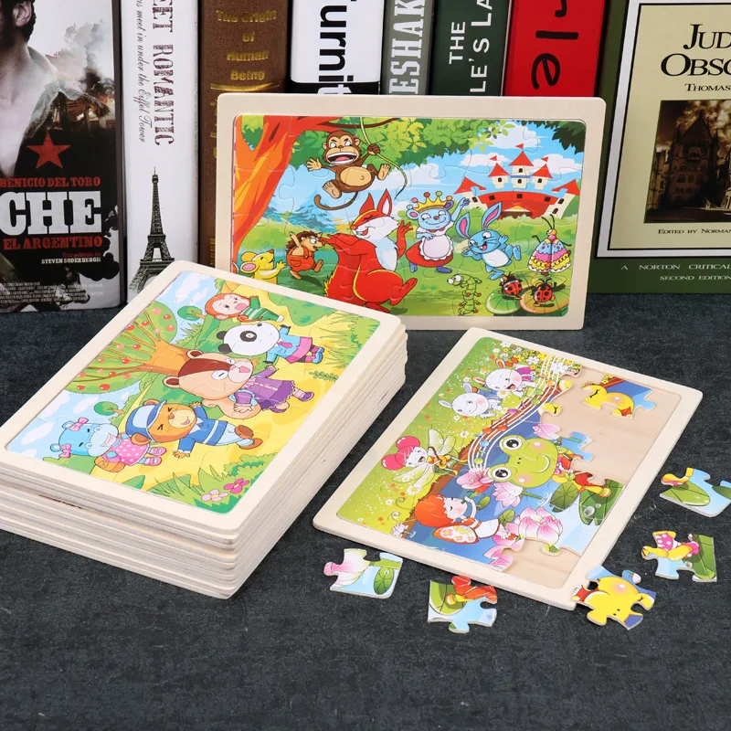

Baby Early Childhood Educational Toys 24 Pieces Wooden Jigsaw Puzzle for Children Cartoon Animal Puzzles Kids Interactive Toy
