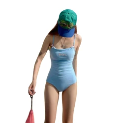 New Hot Women One Piece Swimwear Cami Sleeveless Cute Bathing Suits for Summer Beach Basics Wear