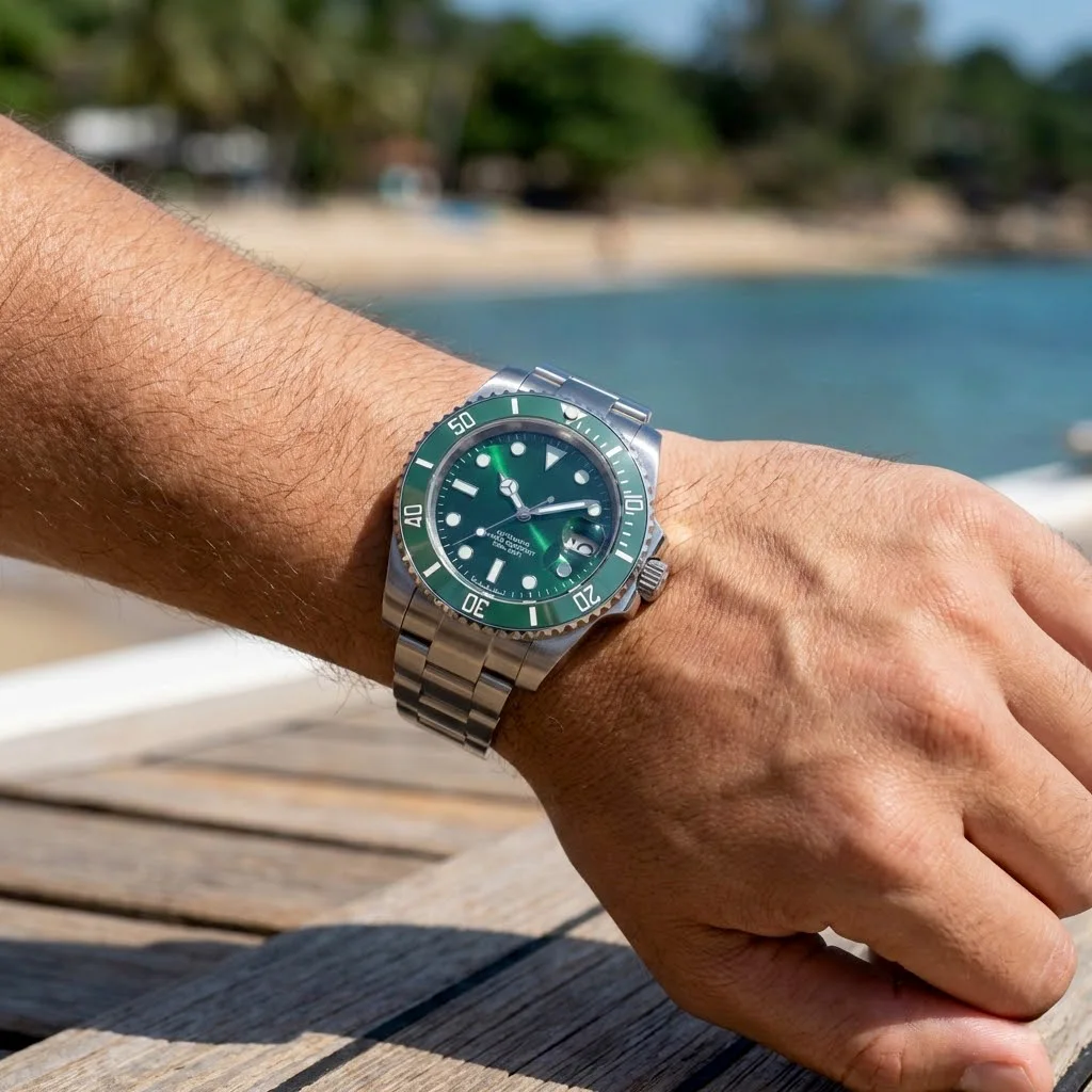 Vollständig personalisierte Corgeut NH35 Automatikuhr für Herren, Taucheruhr 100M, Saphirglas, Keramiklünette, Stahl, personalisiertes Logo auf Zifferblatt, Krone und Gehäuseboden. – Detail 5