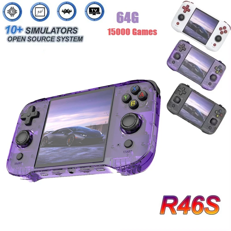 R46S Retro Handheld Game Console 64G 15000 Games 4.0Inch RK3566 Linux Portable Video Player For NES GB GBA Emulator