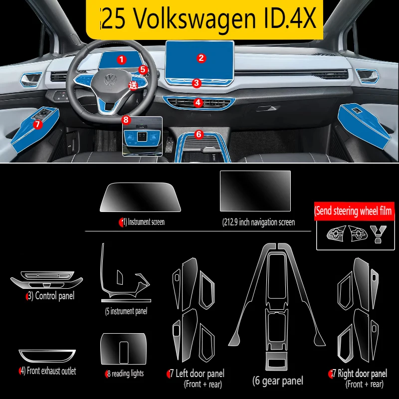 

Tpu Transparent Film for Volkswagen ID.4 2025 ID.4X Car Interior Sticker Console Dashboard Screen Protect Film Car Accessories