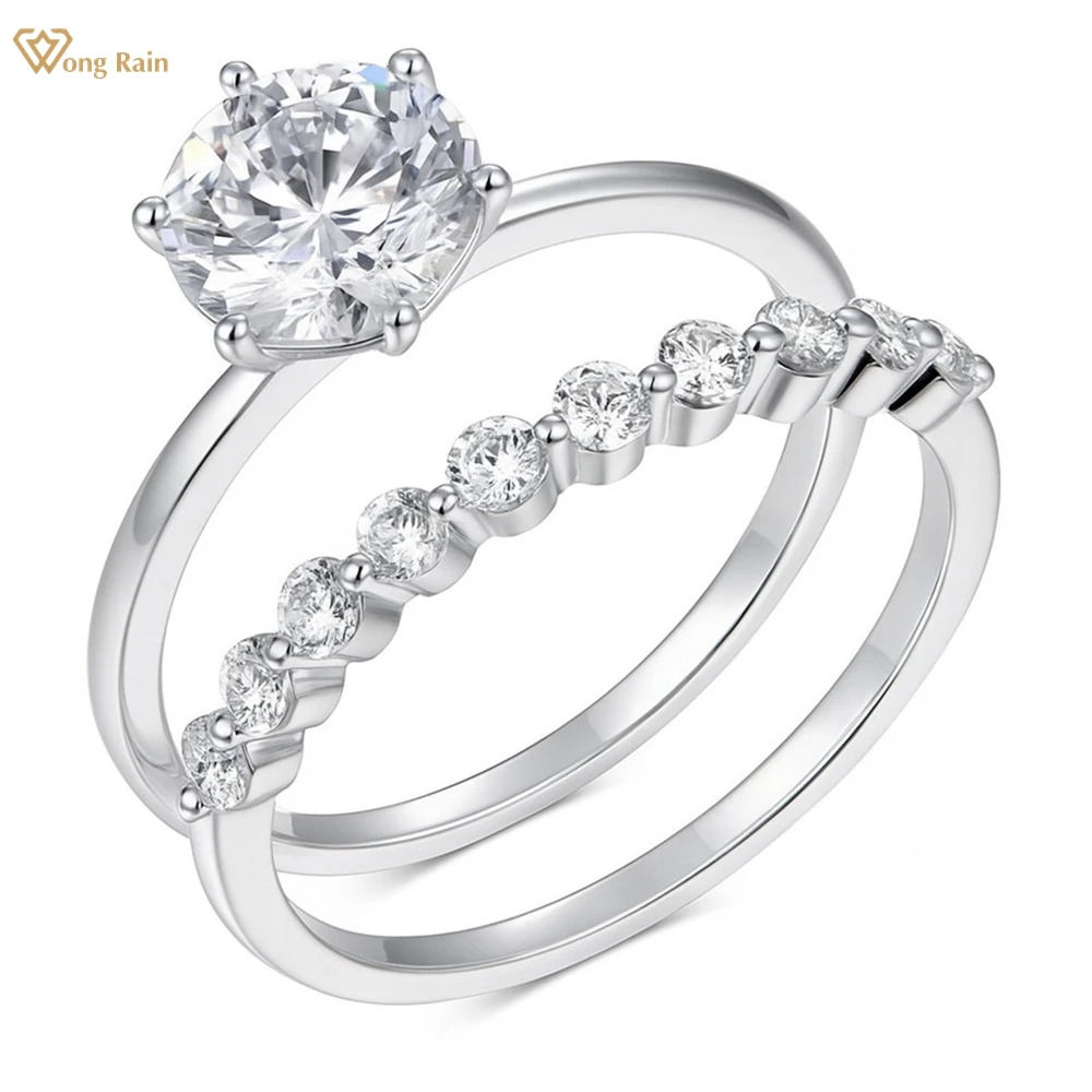 

Wong Rain 925 Sterling Silver 3EX VVS1 D Color Round Cut 7 MM Real Moissanite Diamonds Gems Engagement Ring Sets Fine Jewelry