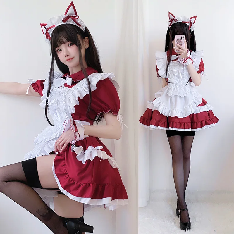 2025 Nieuwe Donkere Gotische Stijl Zwart Wit Meid Kostuum Jurk Lolita Anime Cosplay Paleis Cos Zacht Meisje Kawaii Jurken Lente Zomer