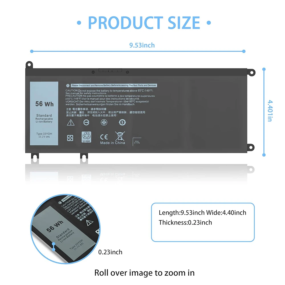 33ydh Batterie für Dell Inspiron 17 7000 7778 7773 15 7577 g3 3579 3779 g5 5587 g7 7588 Breite 13 3380 14 3490 15 3590 3580