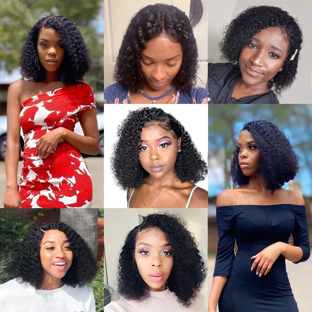 Cheveux courts Bob perruque cheveux humains boucles 13x4 dentelle frontal perruque cheveux humains Bob Perruque Cheveux huntman Hair Brazilian headgrass femme