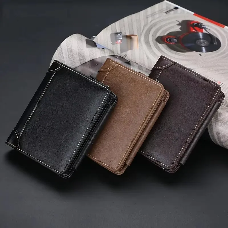 1 PC Men's Wallet with Zip Closure and Coin Pocket - Short Style Leather Wallet for Portability - Card Holder for Bank Cards