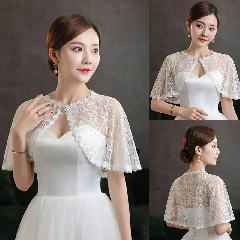 31BF Lady Short Lace Shawl with Soft for Touch Wedding Clothing Elegant Thin Cloak