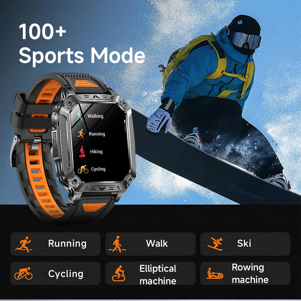 2026 Neue 1400mAh Militär-Smartwatch 10ATM Wasserdicht 2,01" AMOLED SOS+LED-Taschenlampe Herzfrequenz 100+ Sportmodi Fitness-Uhr – Detail 15