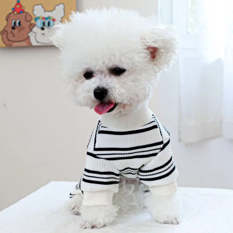 Cat Dog Pajamas Jumpsuit White Black Stripped 4-Legs Hoodies Pet Dog Clothes For Small Dogs Dachshund Puppy Onesie Pijamas PJS#L