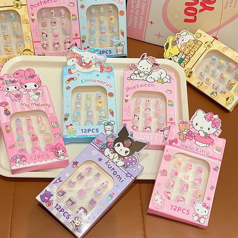 Sanrio crianças remendo de unhas dos desenhos animados olá kitty kuromi etiqueta do prego destacável menina unhas doce adorável adesivos de unhas brinquedo presente
