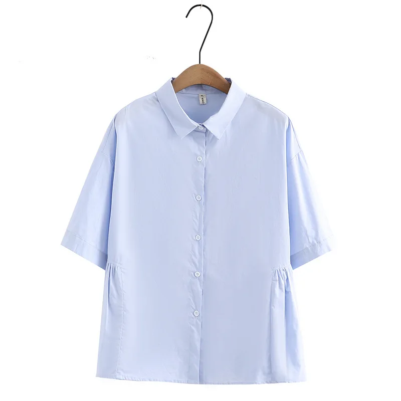 Chemise bleue à manches courtes et boutons pour femmes, grande taille, 3XL, 4XL, 5XL, 6XL, nouvelle collection printemps été 2023