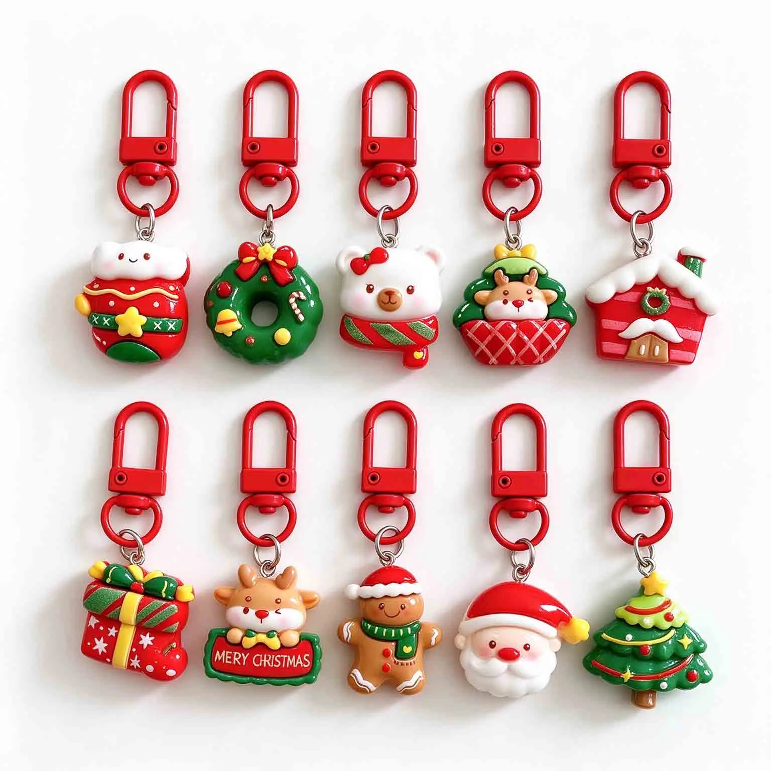 10/30/50PCS Christmas Keychain Santa Claus Reindeer Snowman Pendant Christmas Decoration Stocking Stuffers Party Fidget Toy