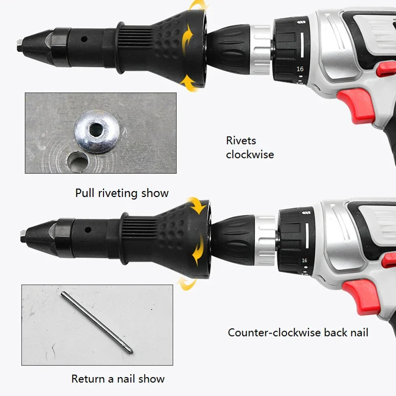 Pistolet à riveter électrique sans fil, perceuse à écrou, adaptateur de perceuse, outils de rivetage, insert d'écrou, outils de pistolets à écrou, 2.4mm-4.8mm