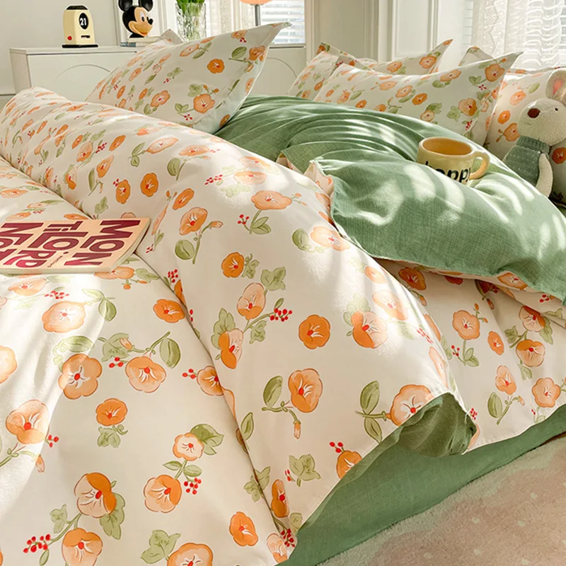 

Thickened brushed bedding set, 4-piece set with cotton duvet cover, pillowcase, and bed sheet, suitable for autumn a