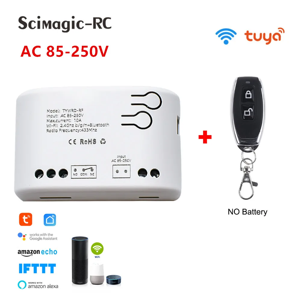 

1CH Tuya Wifi Smart Switch Relay AC DC 7-32V 85-250V Dry Contact Smart Life Module for Home Automation Alexa With RF 433