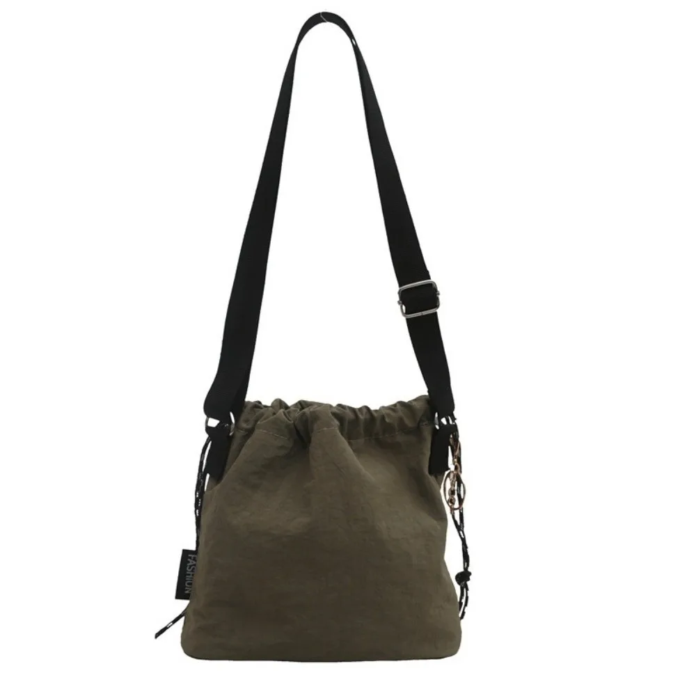 

Korean Style Versatile Crossbody Bag Drawstring Nylon Shoulder Bag Adjustable Strap Bucket Bag Unisex