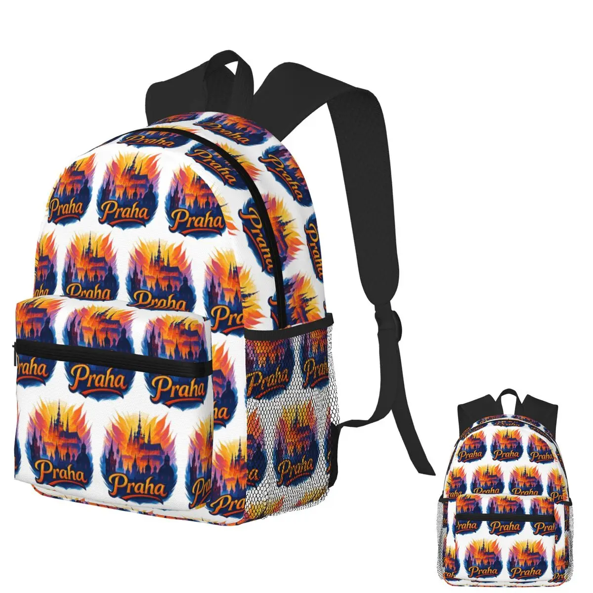 

Prague Praha City Czech Republic Silhouette Student Backpack School Bag Daypack for Men Women Fashion Bookbag Shoulder Bags