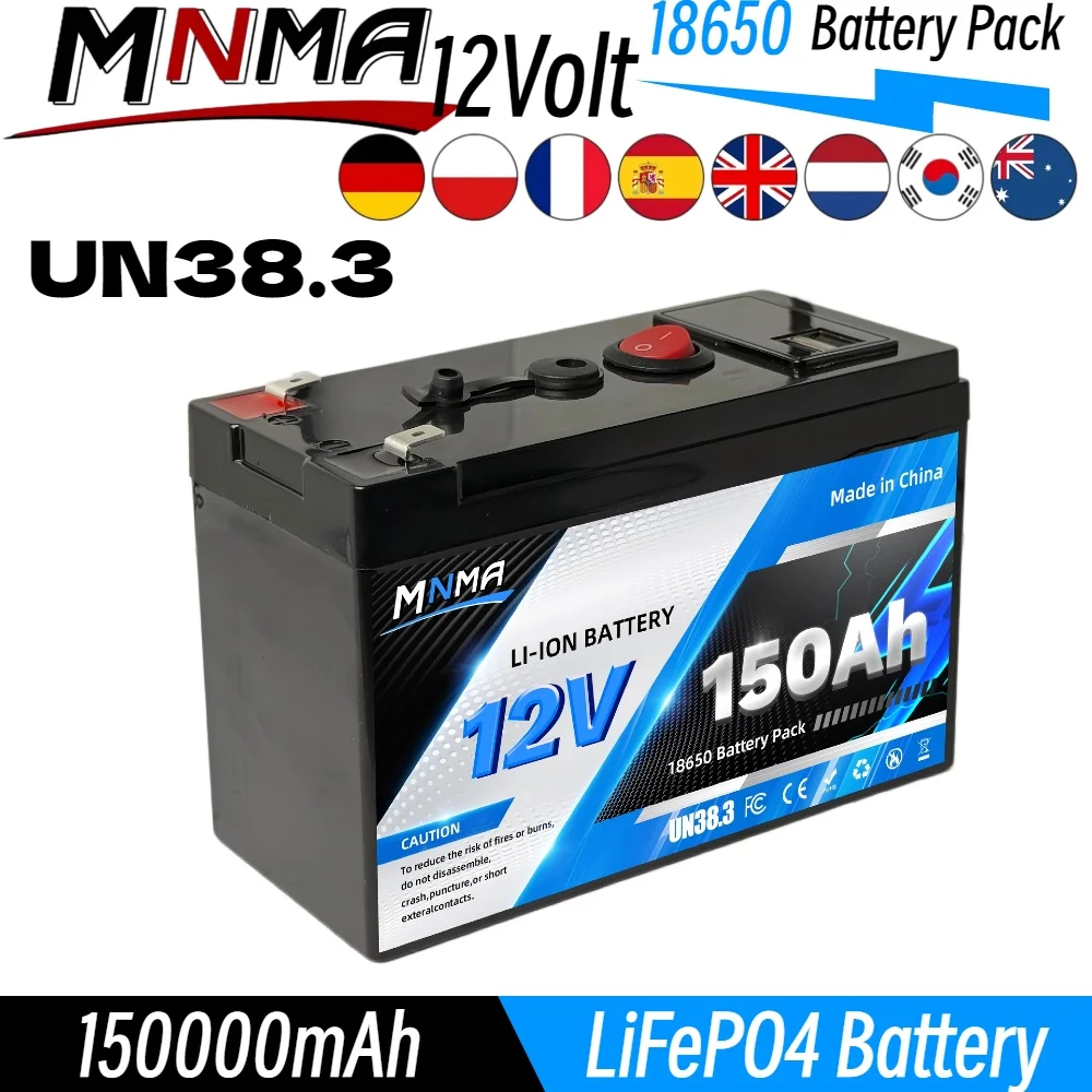 

12V Lifepo4 rechargeable battery 150Ah for fish detectors solar charging RV energy storage built-in BMS temperature protection