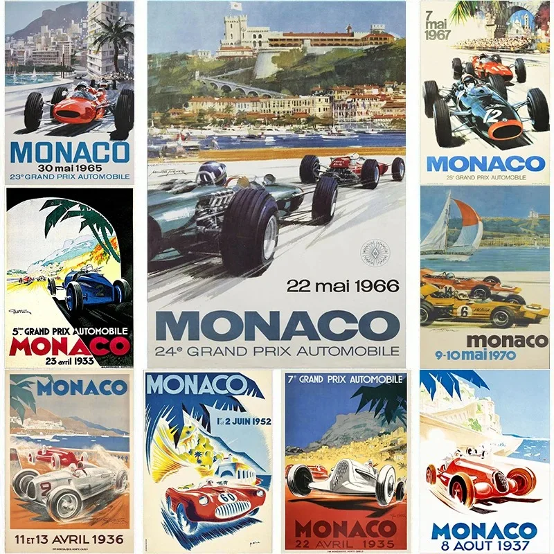 Car Races Monaco Prix F1 Racing Poster Canvas Parting F1 Formula Grand Track Edition Racing Wall Art Room Home Decor