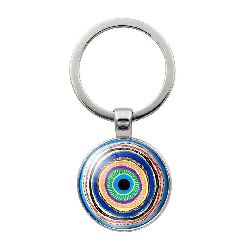 Beautiful Blue Evil Eye Religious Photo Round Glass Keychain Pendant Keyring Eyelash Big Evil Women Men Jewelry Gift