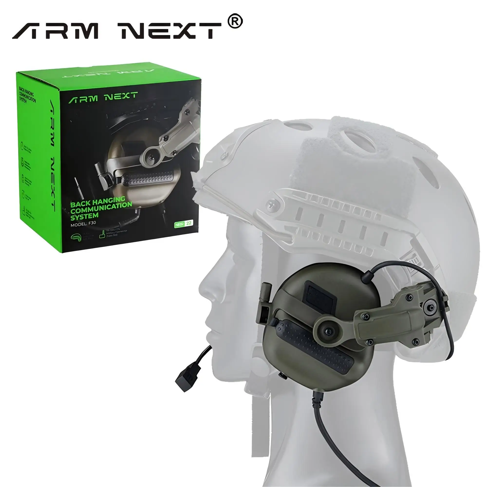 غطاء للأذنين تكتيكي من ARM NEXT F30 مع خاصية إلغاء الضوضاء النشطة وتضخيم الصوت وسماعة توصيل PTT للصيد والرماية