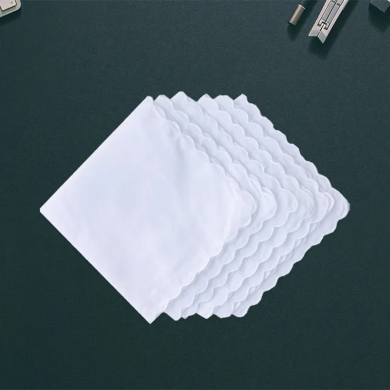 12Pcs Pure Cotton Handkerchief White Tooth Edge Square Towel DIY Handmade Graffiti Can Be Embroidered 30*30cm