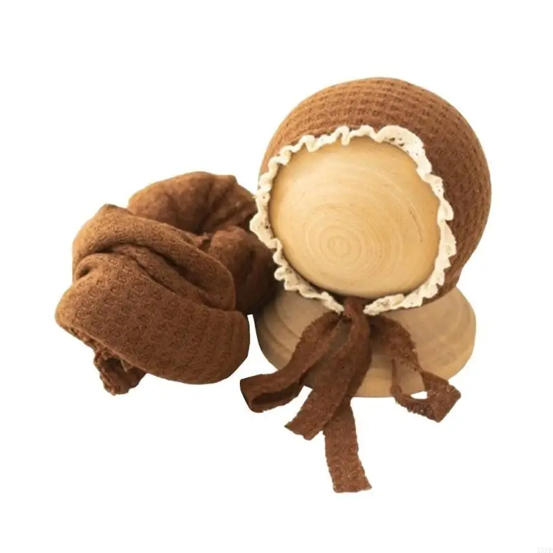 Baby Photography Props Lace Trim Hat Wrap Blanket Set Photoshooting Props 2pcs