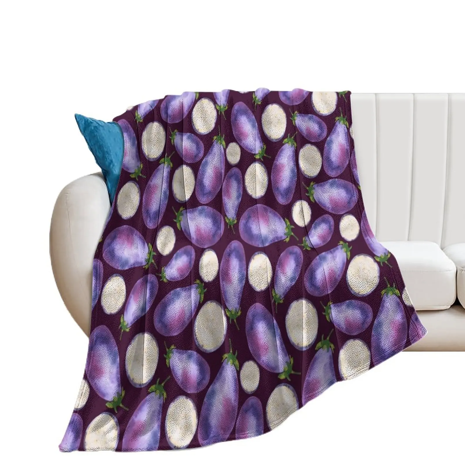 

Colorful fresh eggplant watercolor pattern Throw Blanket cosplay anime Soft Plush Plaid Quilt Blankets